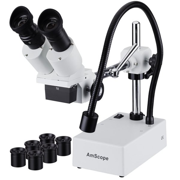 Amscope 5X-20X Compact Fixed-Lens Stereo Boom-Arm Microscope With Gooseneck LED Light SE410-XYZ